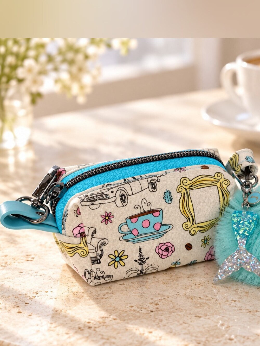 JoJo Styles Handmade Café Print Coin Pouch Keychain